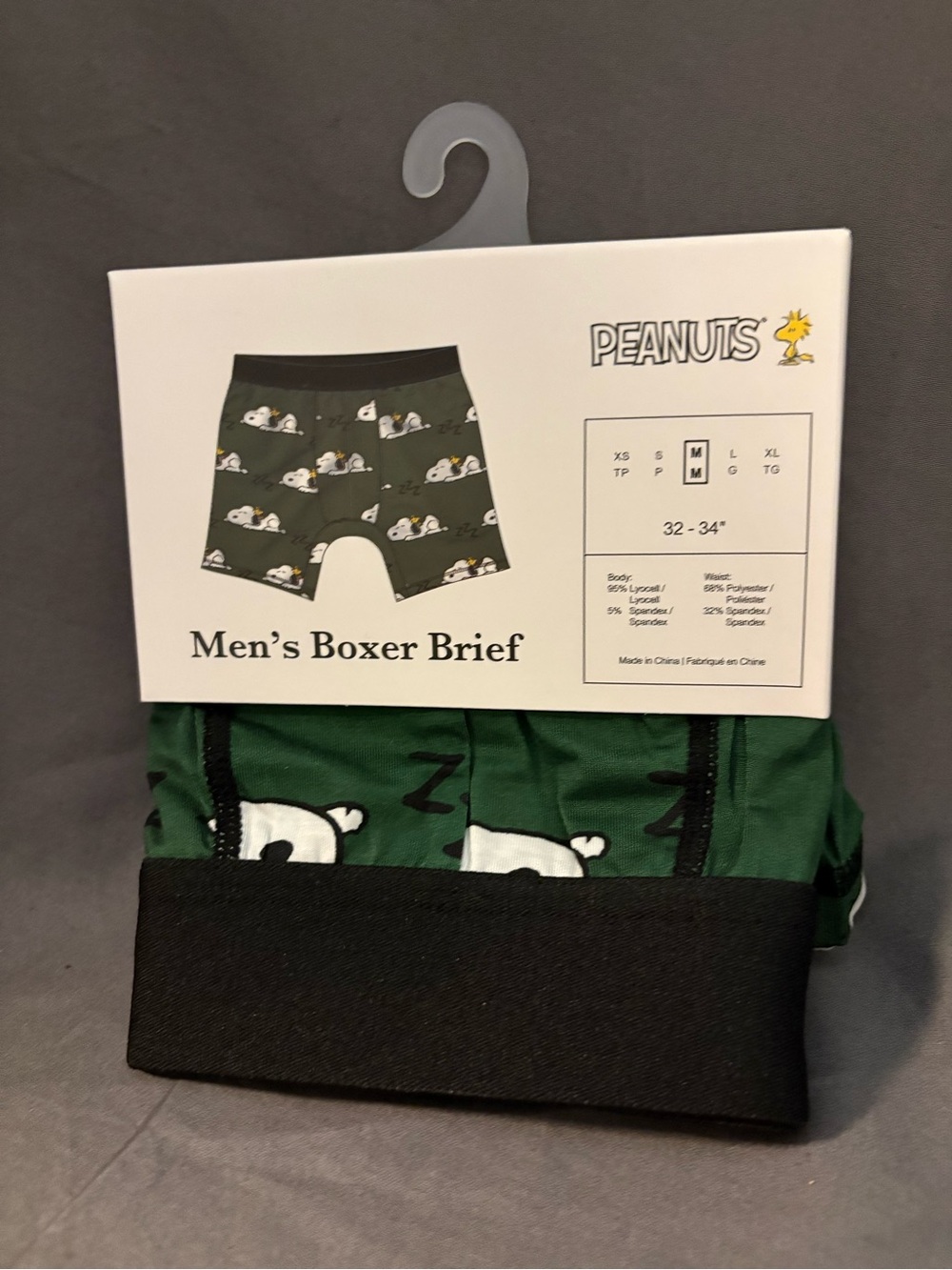 NWT Peanuts Green Boxer Briefs with Snoopy Print sku TR152 men’s size M (32-34”)